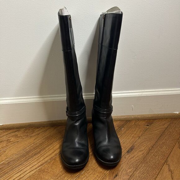 Bandolino Womens Size 8M Black Leather Zip Buckle Knee High Fashion Boots - Picture 2 of 11